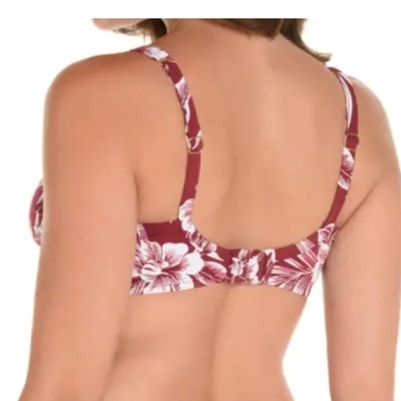 MIRACLESUIT Hibiskiss bathing suit bra TOP burgundy white Pompei bikini top 34D - Picture 3 of 15